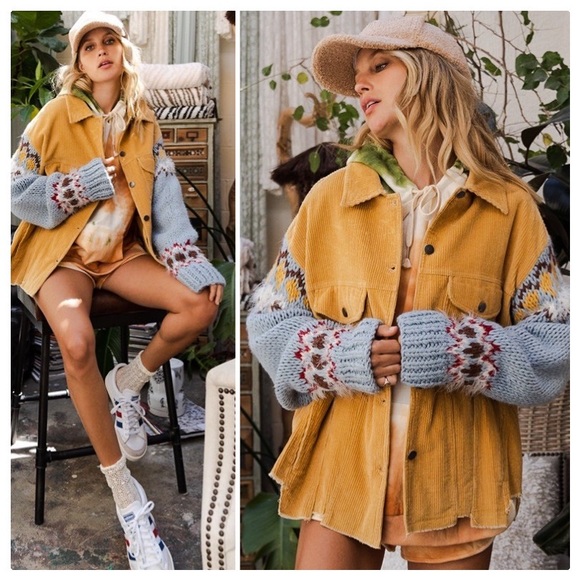 POL Winter Corduroy & Knitted Sleeve Jacket - Picture 11 of 16